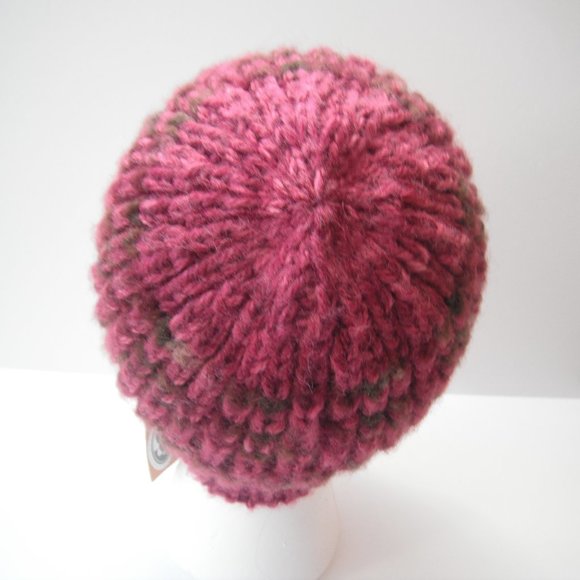 Hand Knitted Hat Toque Adult Size - S-XS Wool/Acrylic Color Burgundy - 013 - Picture 5 of 8